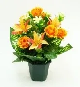 POT DE ROSE, LYS,EUCALYPTUS ET FEUILLES
