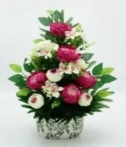 JARDINIÈRE EN CÉRAMIQUE DE PIVOINE, ORCHIDÉE, FICUS