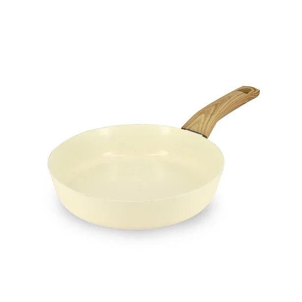 POÊLE  ALU 20CM CRÈME POIGNÉE EFFET BOIS