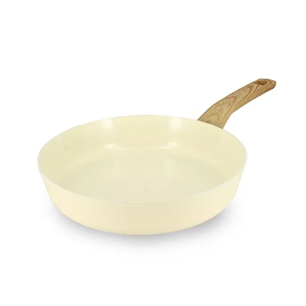 POÊLE  ALU 24CM CRÈME POIGNÉE EFFET BOIS