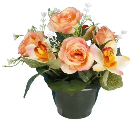 POT DE ROSES ET ORCHIDÉEES