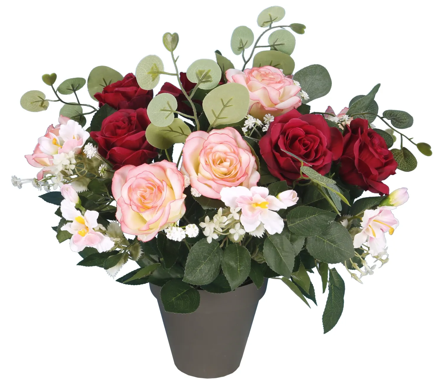 POT DE 22 ROSES AVEC FEUILLAGES