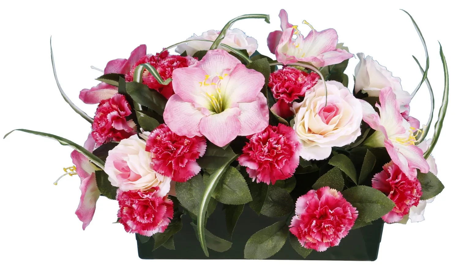 JARDINIÈRE ROSES, AMARILIS ET OEILLETS