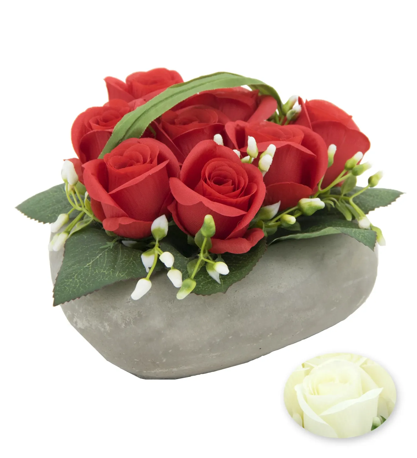 COEUR CIMENT 8 BOUTONS DE ROSES