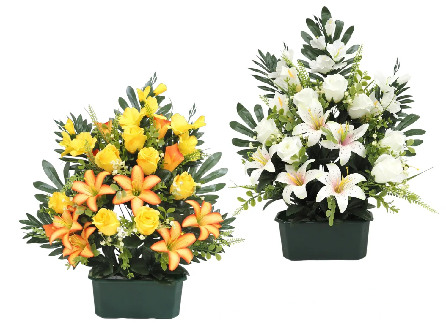 JARDINIÈRE LYS, BOUTONS DE ROSES, ARUMS, GLAEUILS ET PALMES JARDINIÈRE LYS, BOUTONS DE ROSES, ARUMS, GLAEUILS ET PALMES