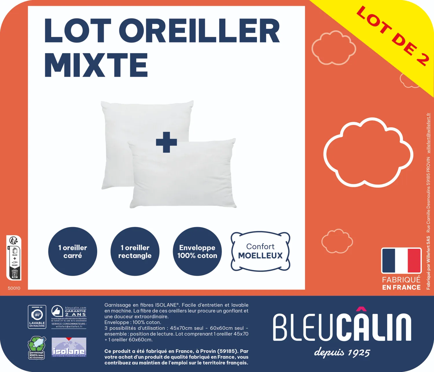 LOT DE 2 OREILLERS MIXTE