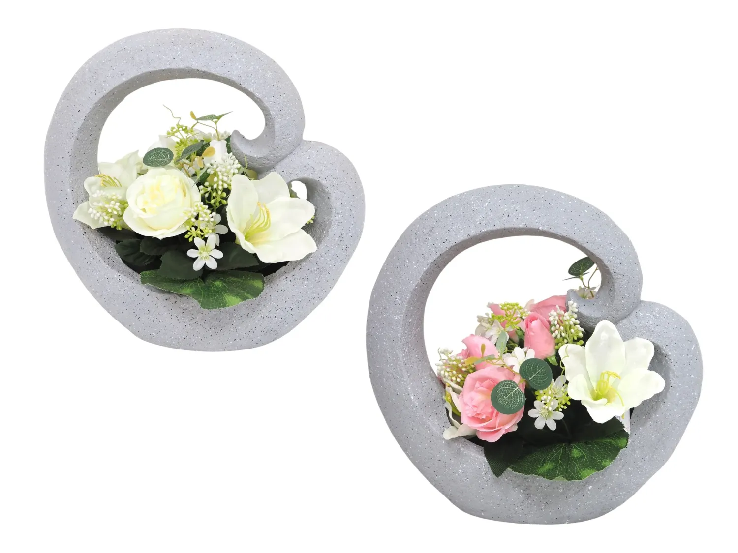 Pot anse en ciment avec lys,roses et amaryllis