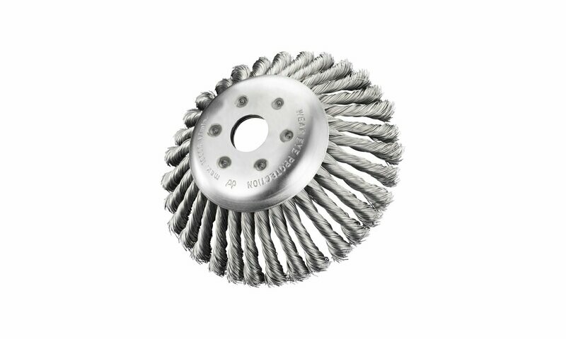 Metal brush head adaptable to brushcutters