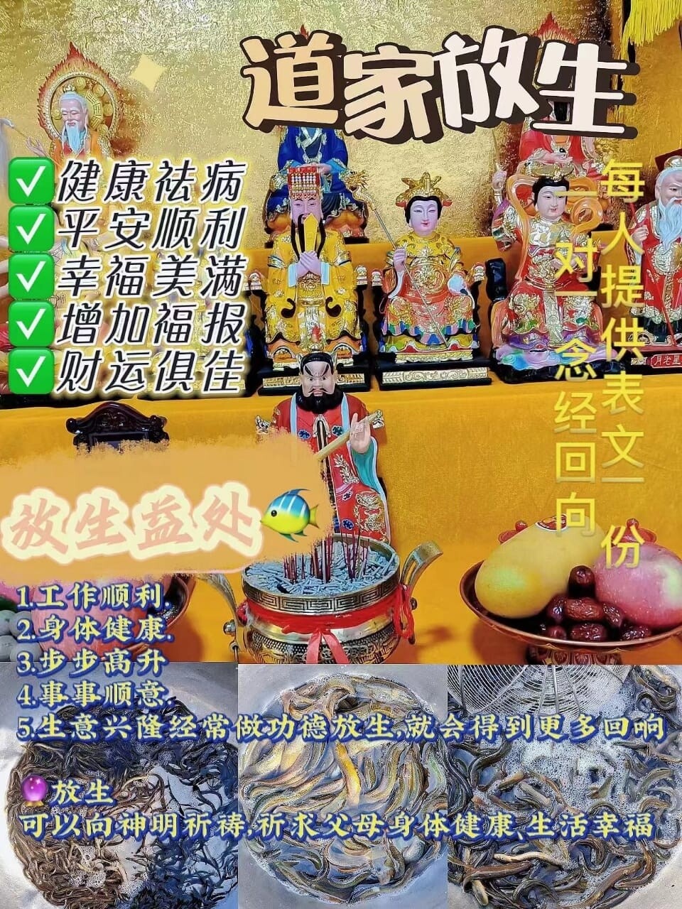 每个月初一,十五进行 ~ 道家一对一放生