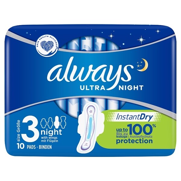 Always Ultra Night Size 3 Sanitary Towels With Wings 10