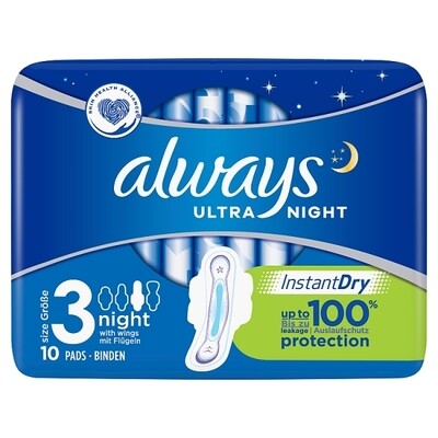 Always Ultra Night Size 3 Sanitary Towels With Wings 10