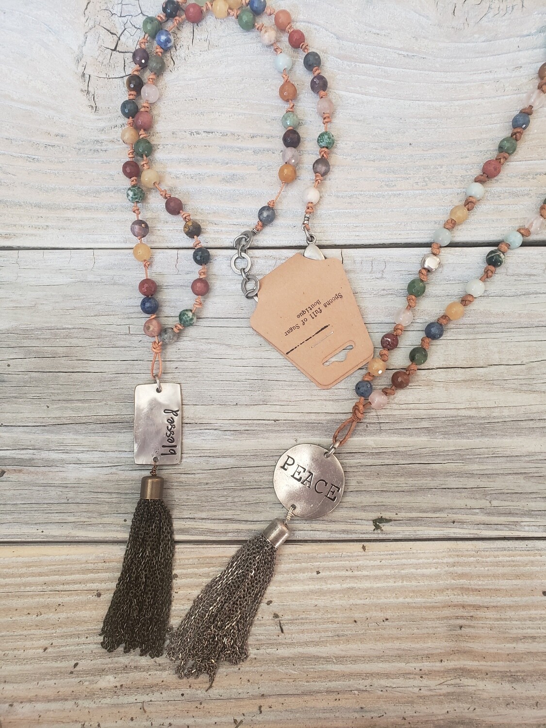 Multi-Colored Bead Leather Necklace