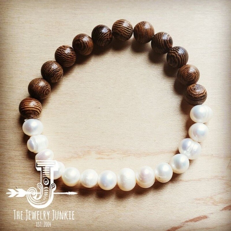 Freshwater Pearl &amp; Wood Bracelet