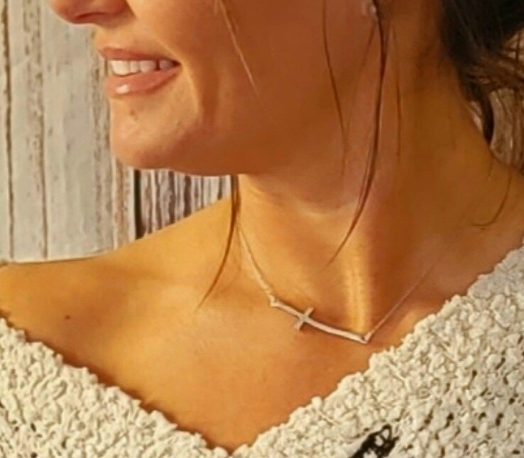 Sterling Sideways Cross Necklace