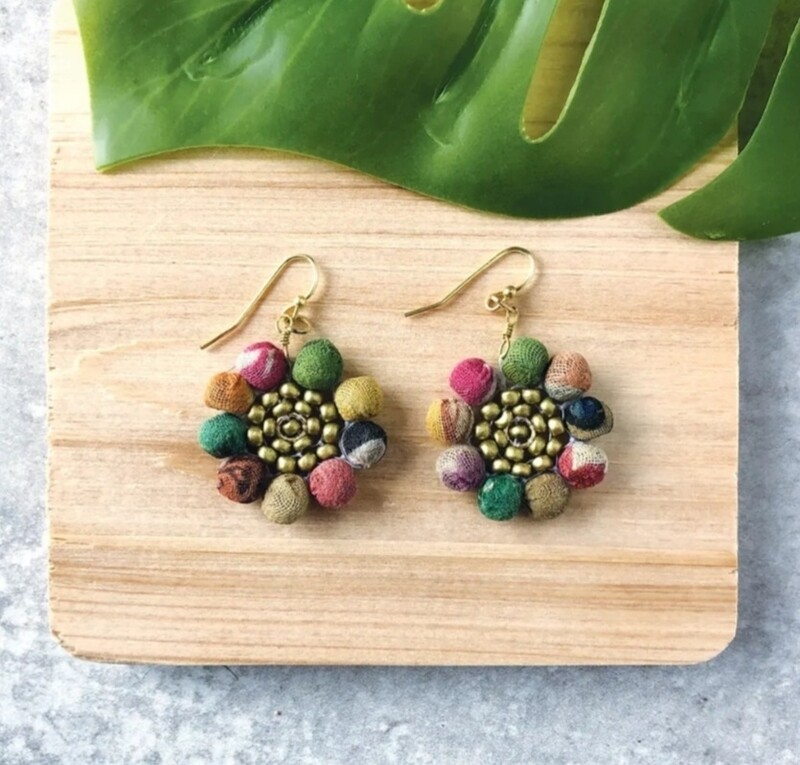 Kantha Sunflower Earrings
