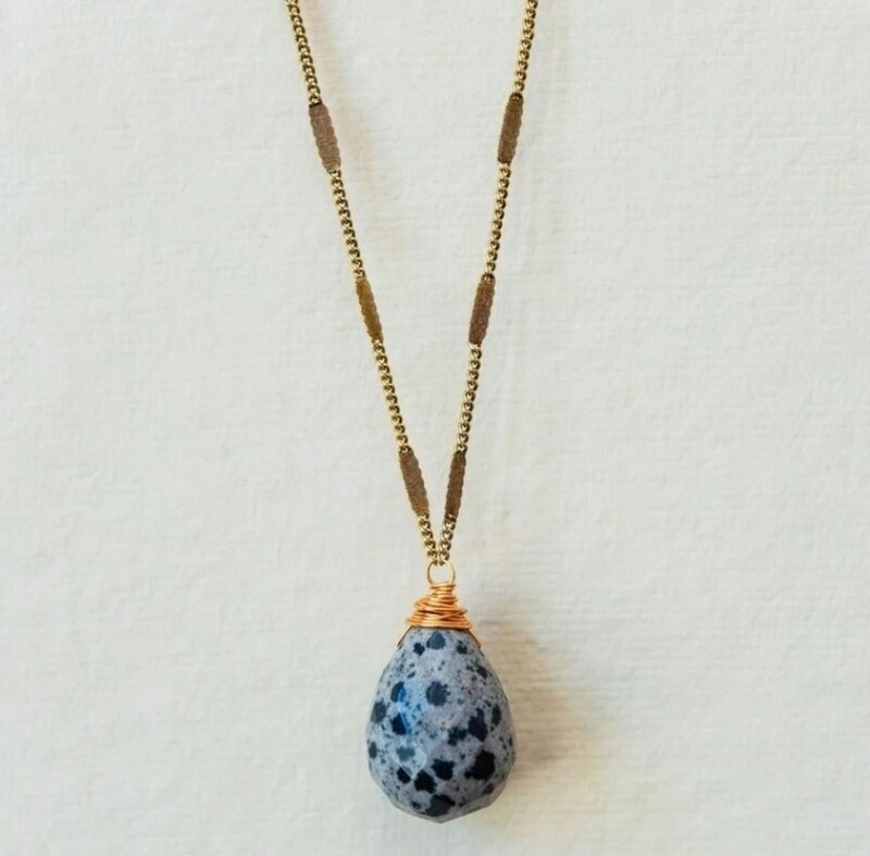 Zara Drop Dalmatian Jasper Necklace