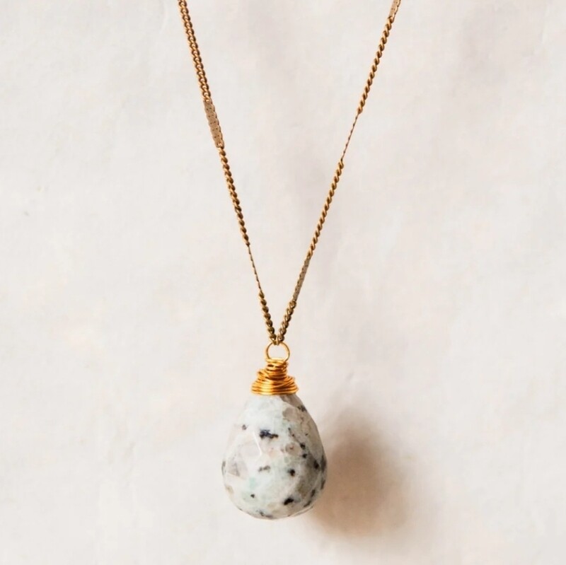 Zara Drop Kiwi Jasper Necklace