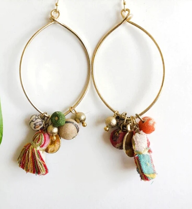 Kantha Charm Hoop Earrings