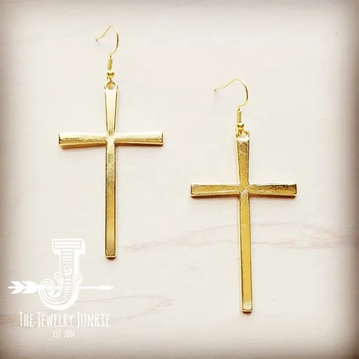 Large Gold Cross Earrings