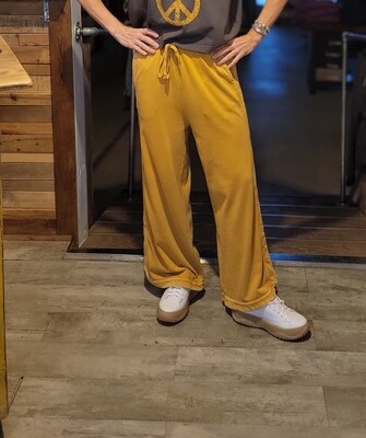 Easel Mineral Washed Terry Knit Pants Mustard