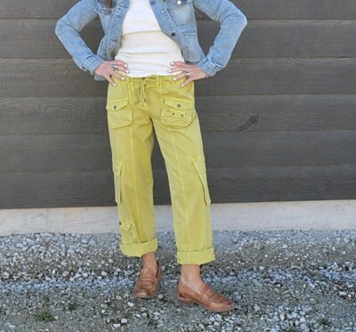 Free People Tahiti Cargo Pant Citronelle Chartreuse