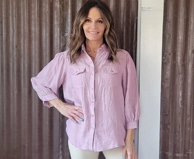 Ivy Jane Snap Front Linen Shirt Lilac