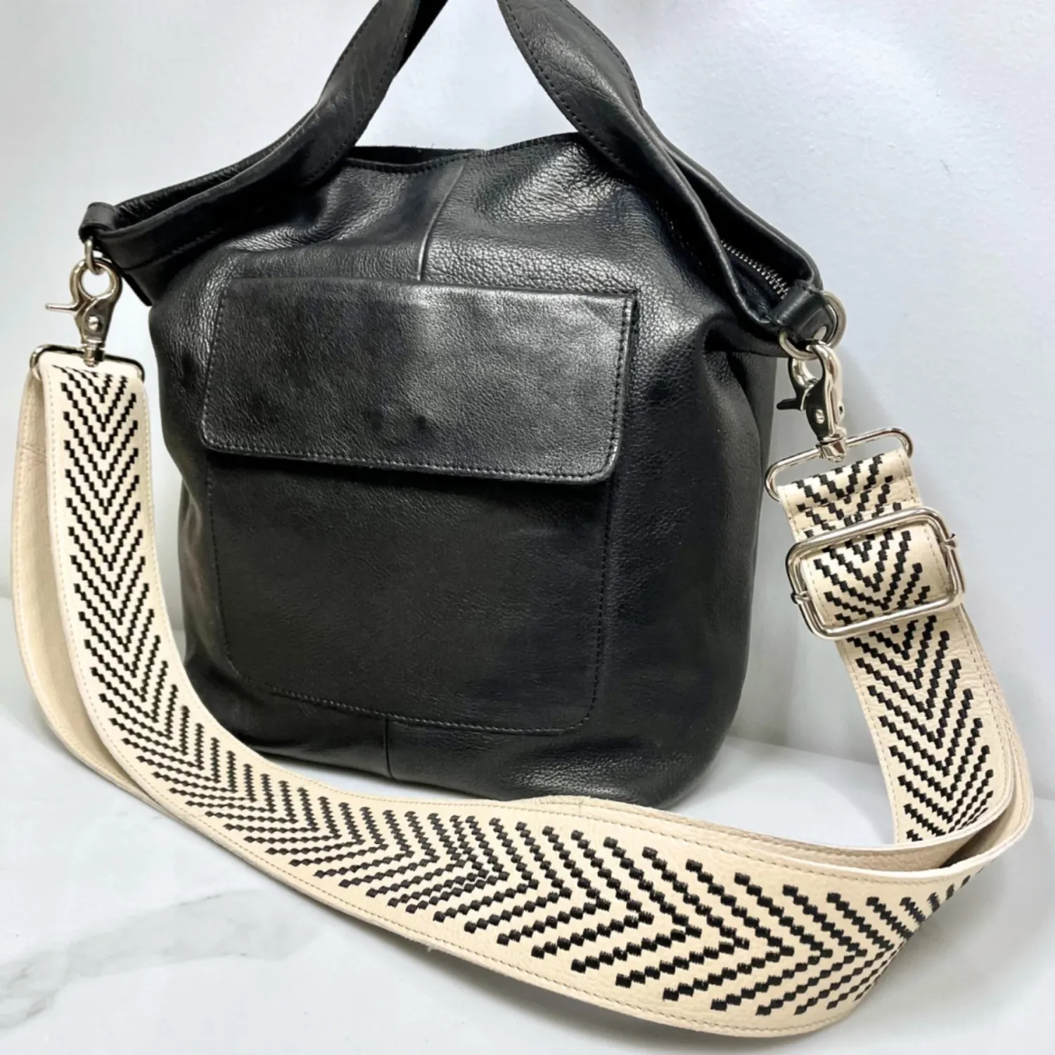 Latico Bowie Wide Leather Woven Shoulder Strap