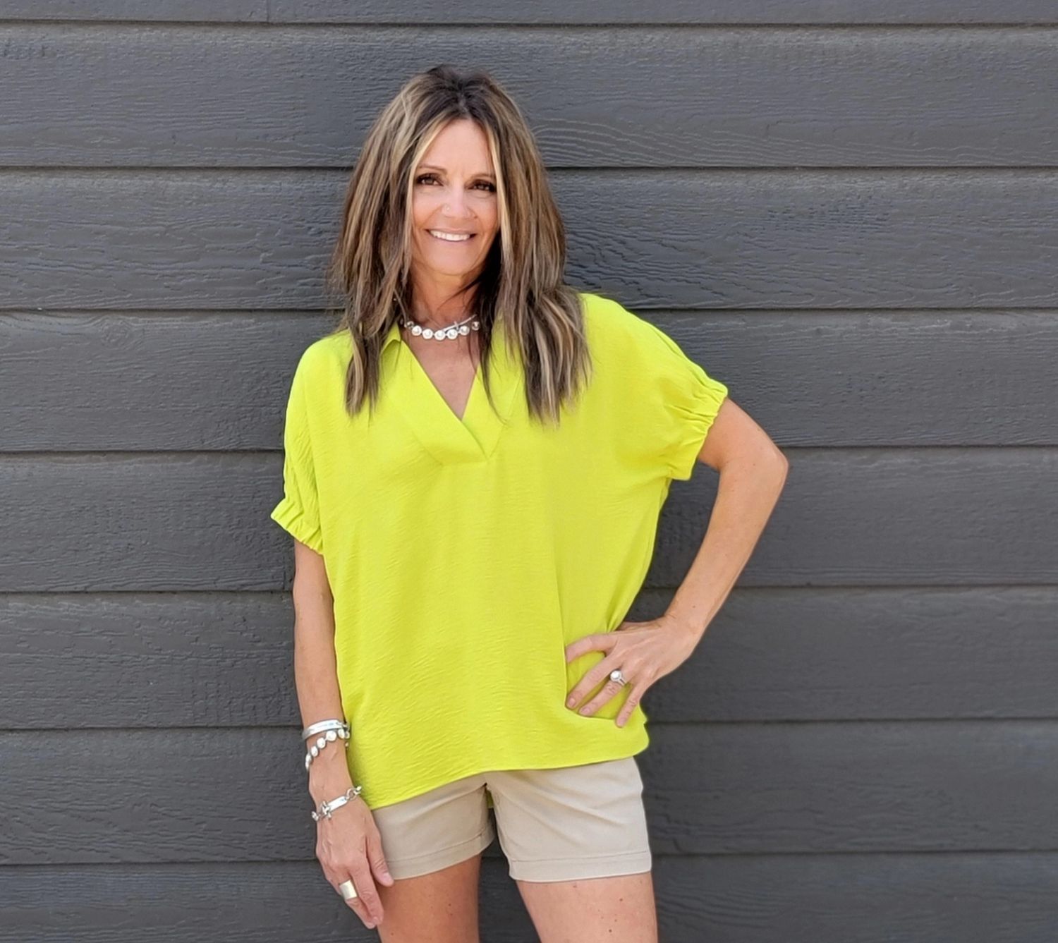 Ivy Jane Collared Popover Top Lime