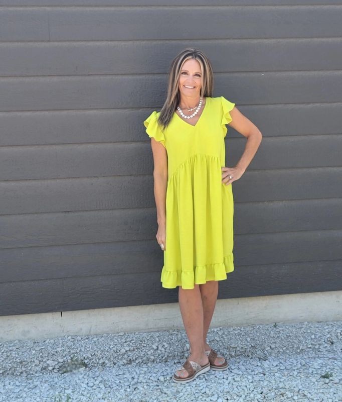 Ivy Jane V Neck High Low Dress Lime