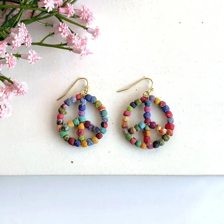 Kantha Milieu Peace Symbol Earrings
