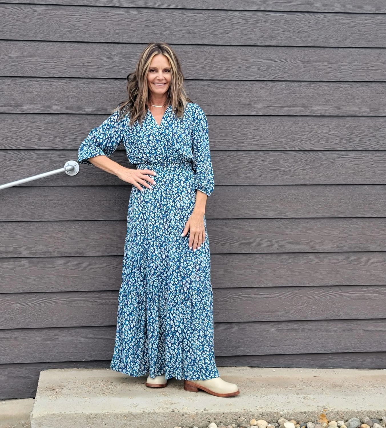 Liverpool 3/4 Sleeve Tiered Dress Blue Topaz