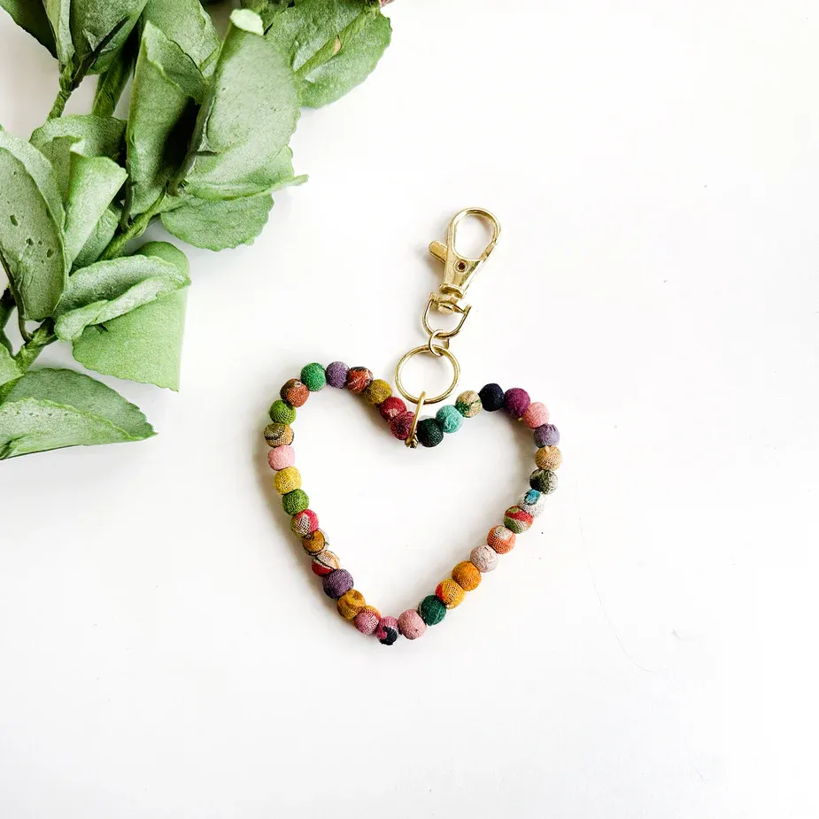 Kantha Heart Keychain