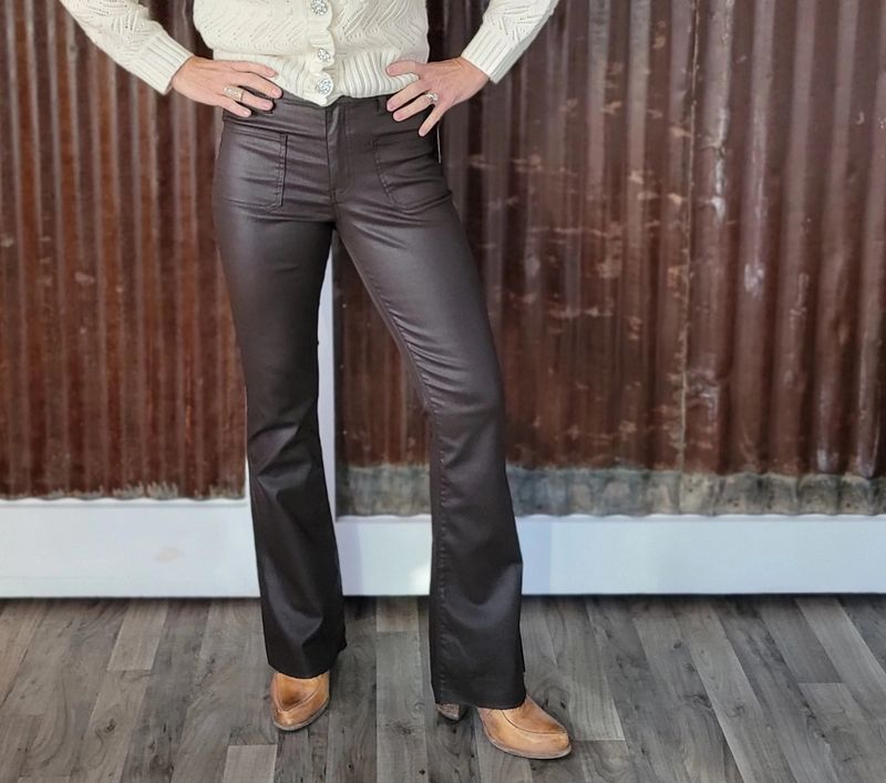 Kut Stella High Rise Flare Raw Hem Chocolate