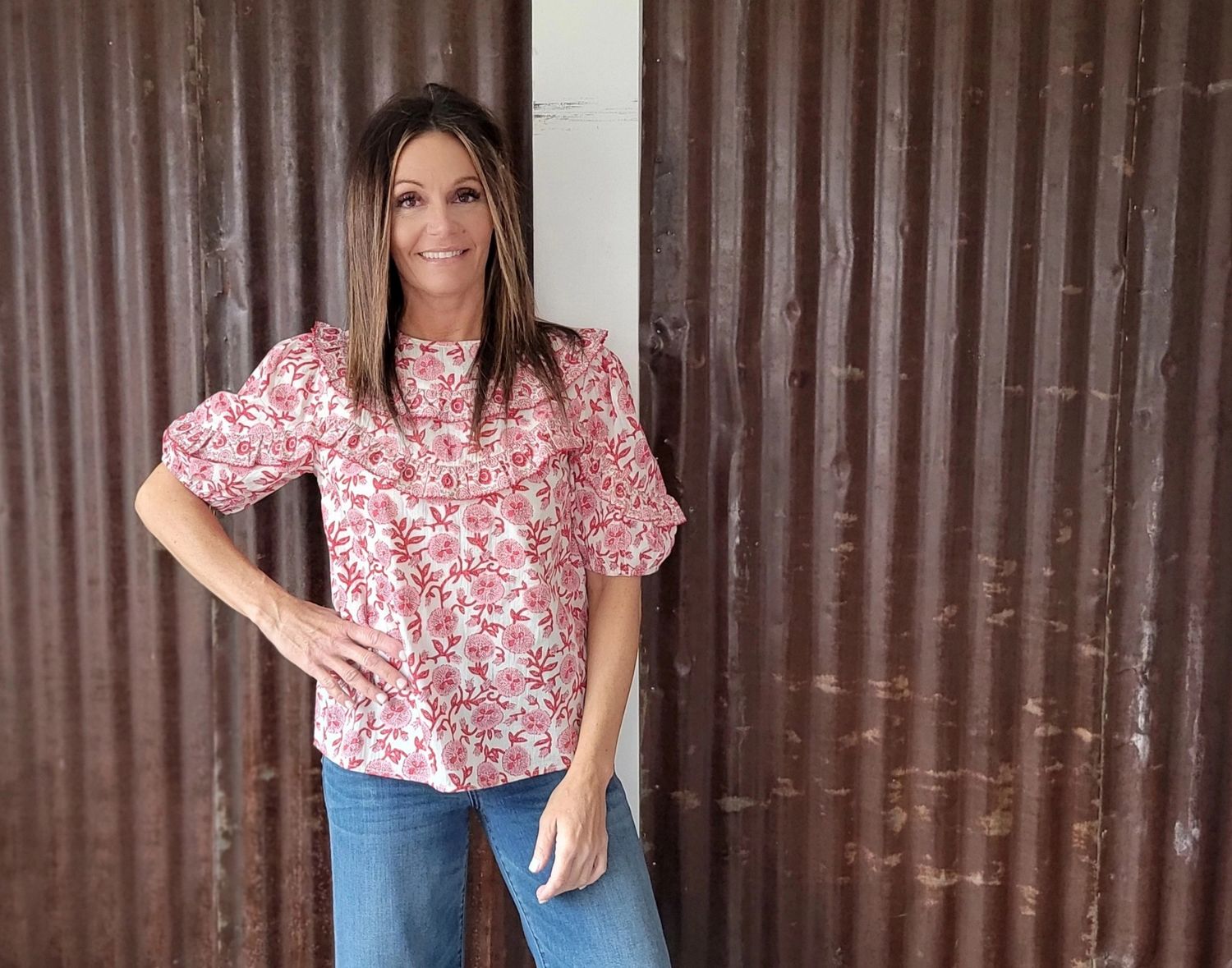 Ivy Jane Scalloped And Ruffles Top Red
