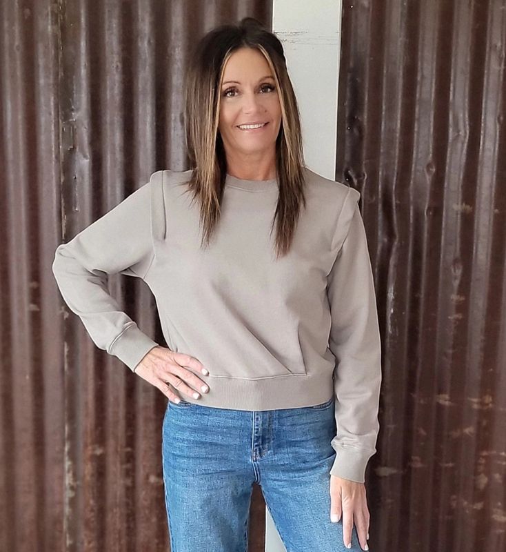 Kut Felicity Pleated Pullover Sweatshirt Mushroom