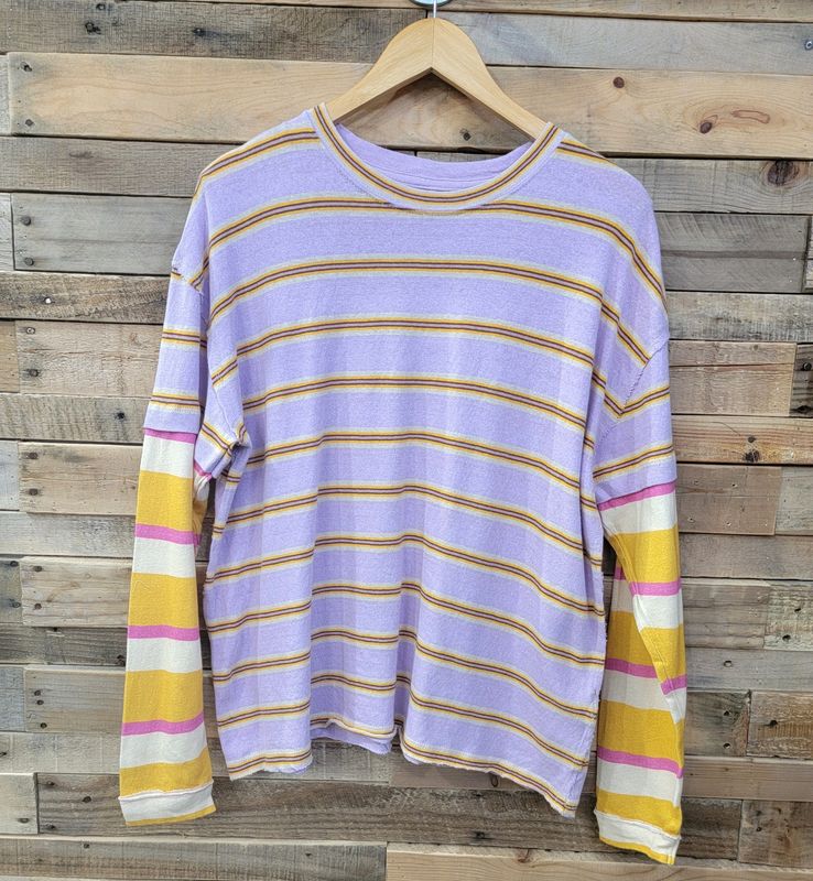 Free People Nina Stripe Long Sleeve Lilac