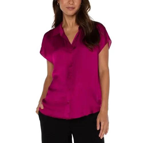 Liverpool Button Front Dolman Slv Blouse Fuchsia