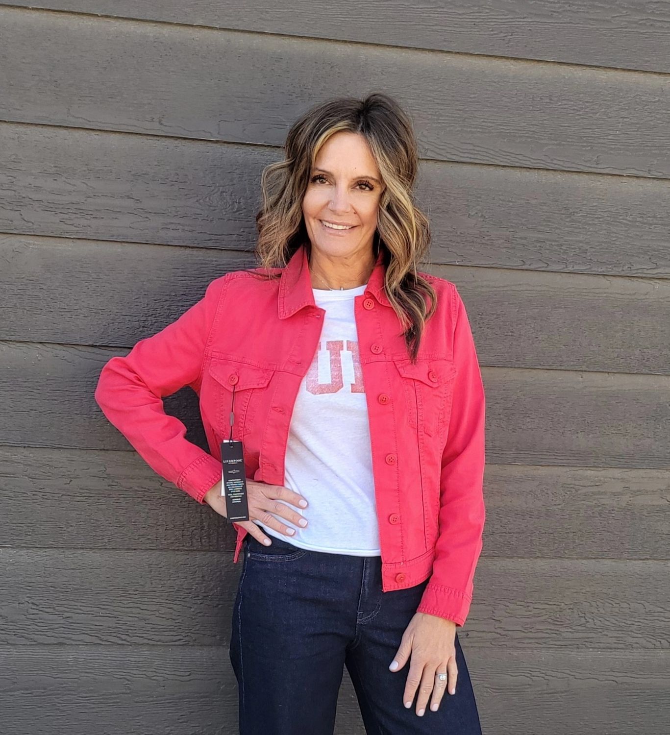 Liverpool Trucker Jacket With Shirred Back Geranium