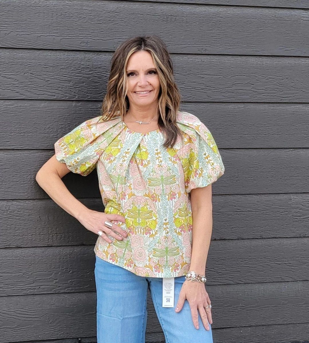 Ivy Jane Pleated Neck Top Green