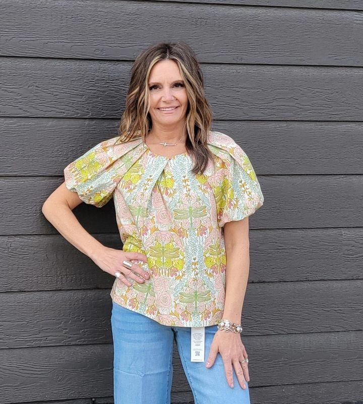 Ivy Jane Pleated Neck Top Green