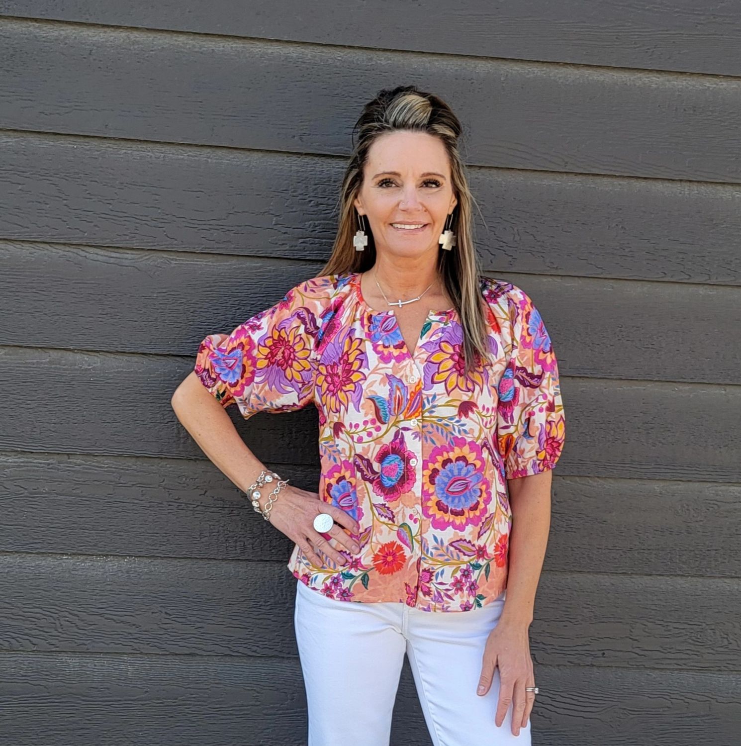 Liverpool Short Sleeve Button Floral Paradise