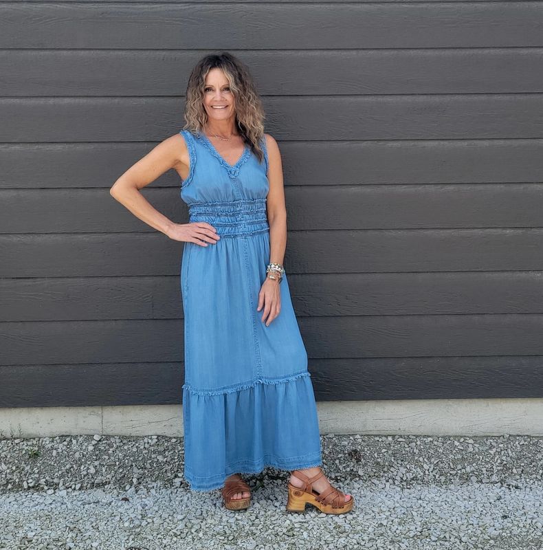Liverpool Smocked V-Neck Maxi Dress Delwood