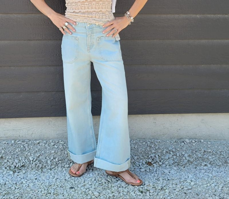 Free People Palmer Cuffed Jean Daydream Blue