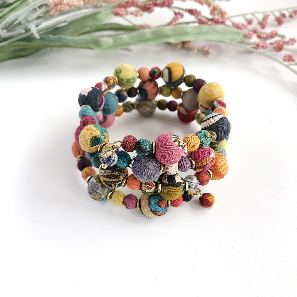 Winding Kantha Bauble Bracelet
