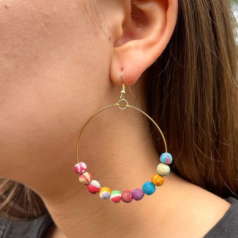 Kantha Beaded Hoop Earring