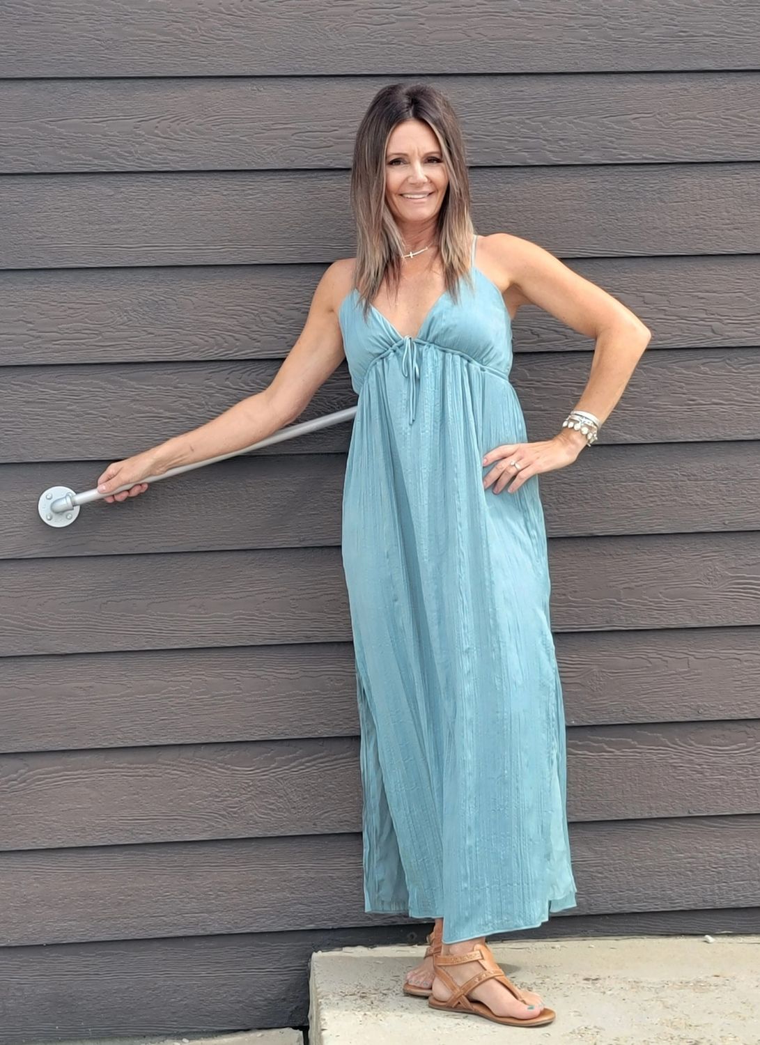 Z Supply Manon Satin Maxi Dress Sea Pine