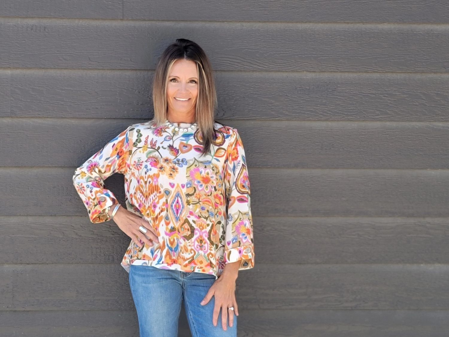 Tru Lux Boat Neck 3/4 Sleeve Top