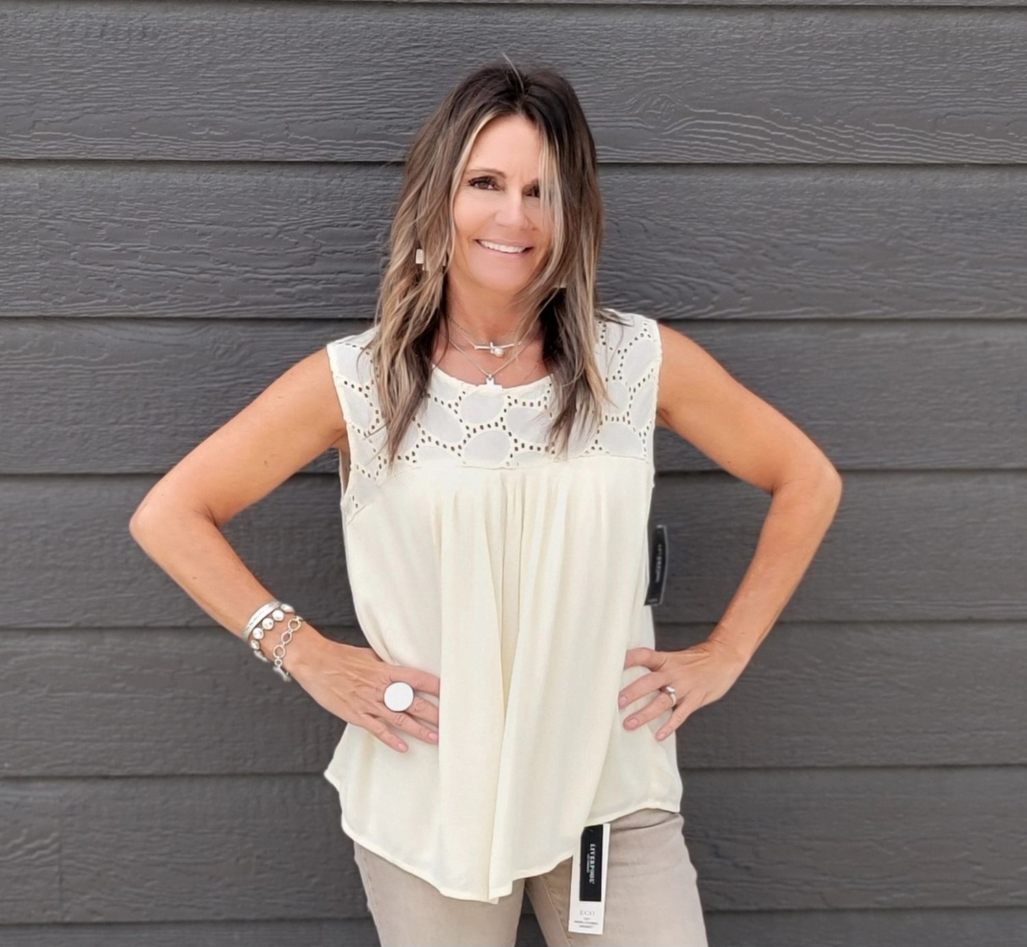 Liverpool Short Sleeve Dolman Bouse Vanilla Eyelet