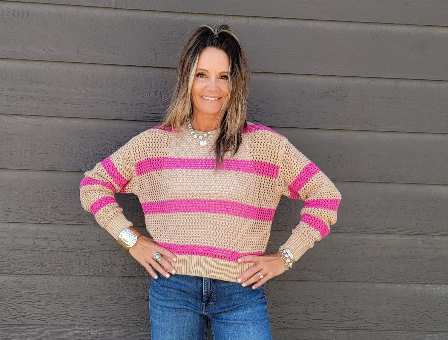 Z Supply Broadbeach Striped Sweater Biscuit