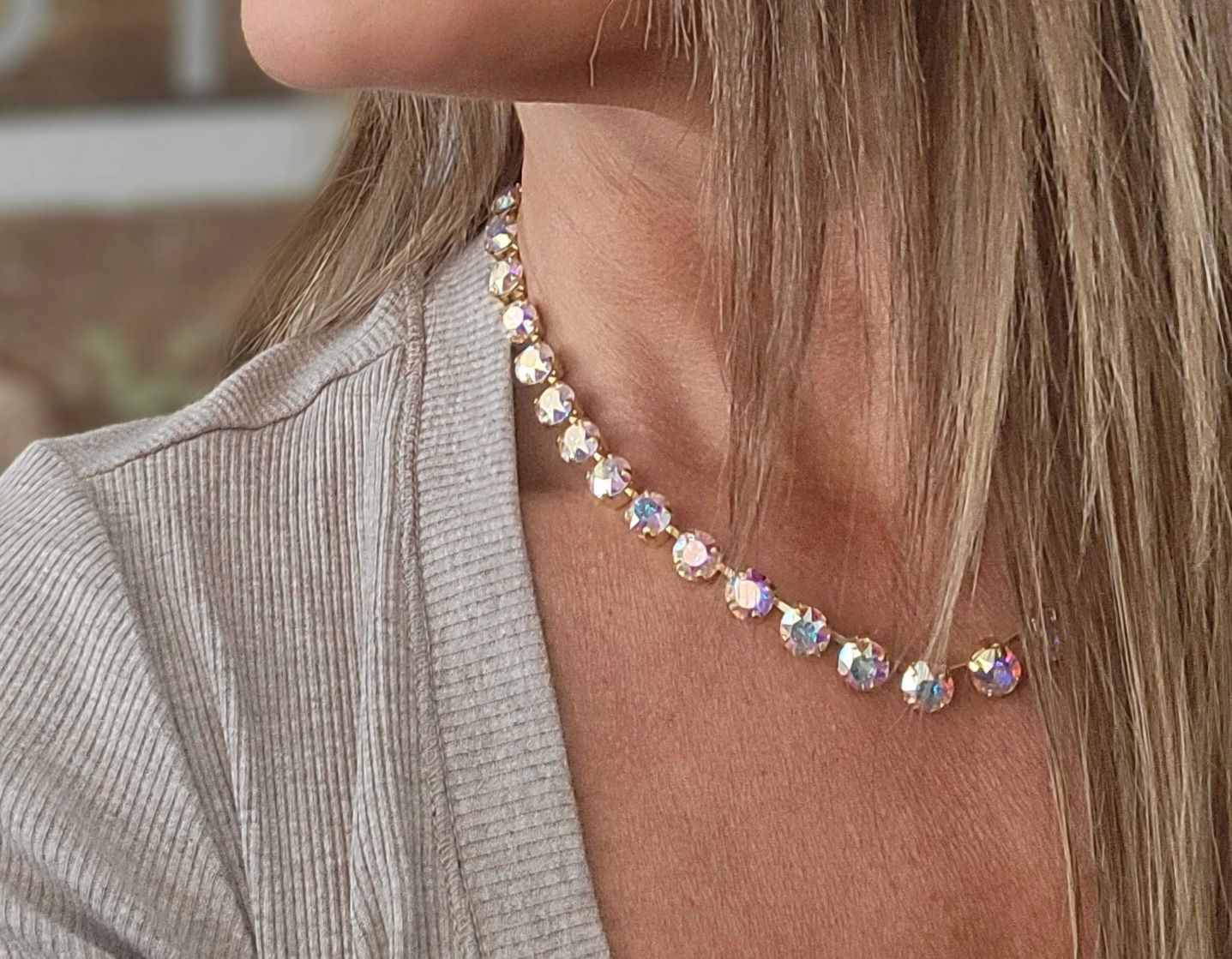 Gold 8mm AB Crystal Necklace